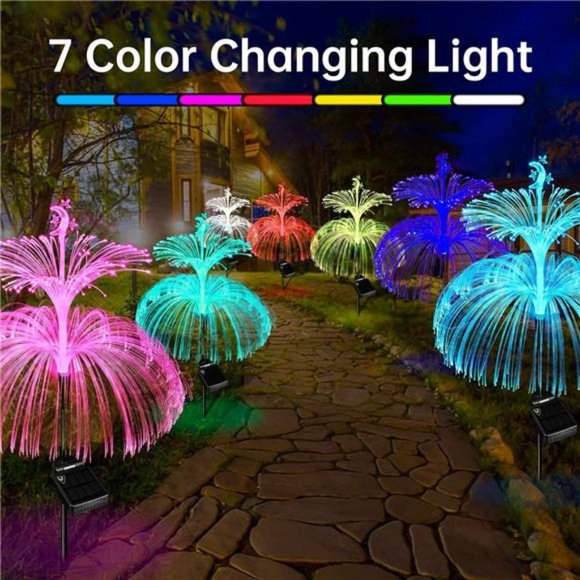 Solar Flower Lights Garden Waterproof 3 Pack Solar Yard Lights 7 Color Changing - Picture 4 of 7